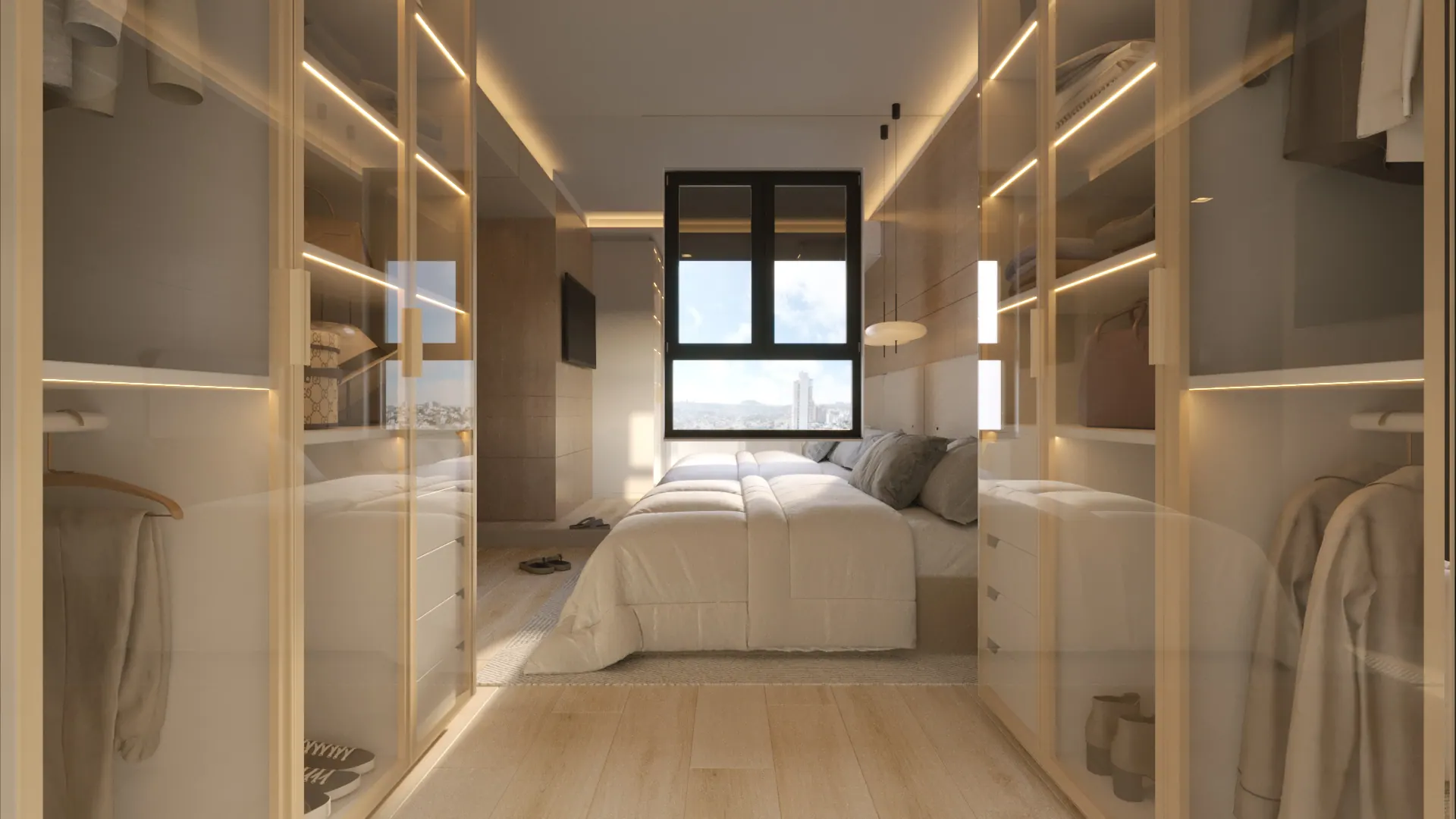 Suíte master do apartamento decorado